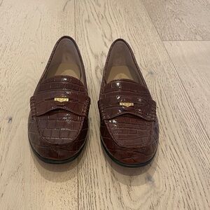 Veronica Beard Croc-Embossed Brown Loafers